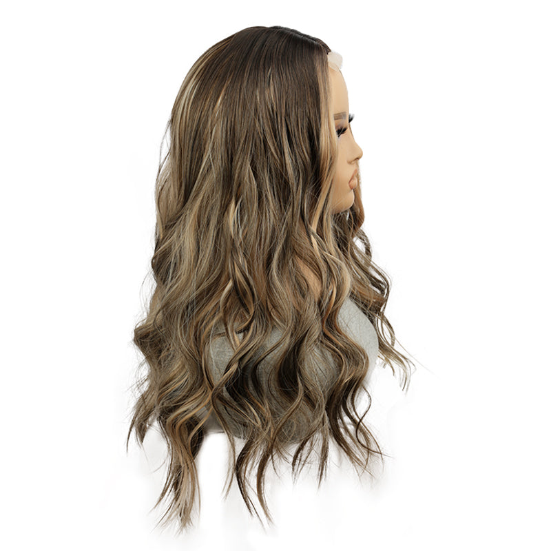 Long Wavy Highlight Wig – Mixed Brown Blonde Loose Wave Wig