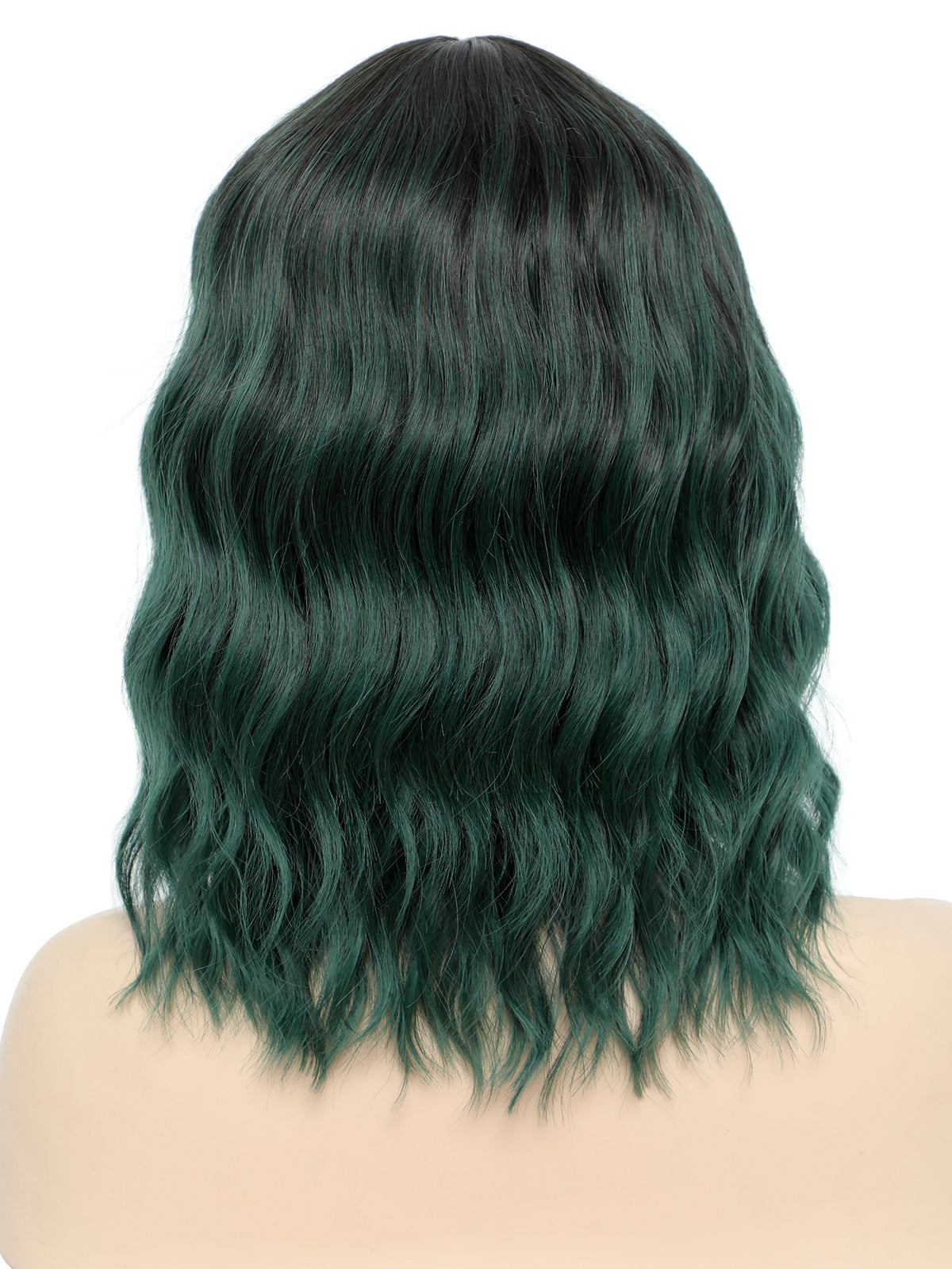 Short Dark Green Wavy Wig with Bangs – Deep Emerald Green Bob Wig