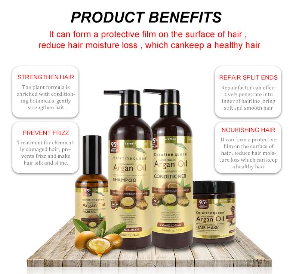KERATIN QUEEN Argan Oil Shampoo, Conditioner, Hair Mask and Hair Oil Combo Set