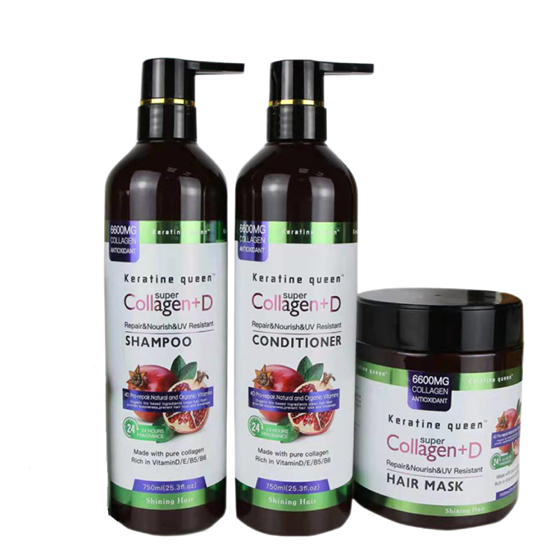 KERATIN QUEEN Super Collagen+D Red Pomegranate Shampoo, Conditioner and Hair Mask Combo Set