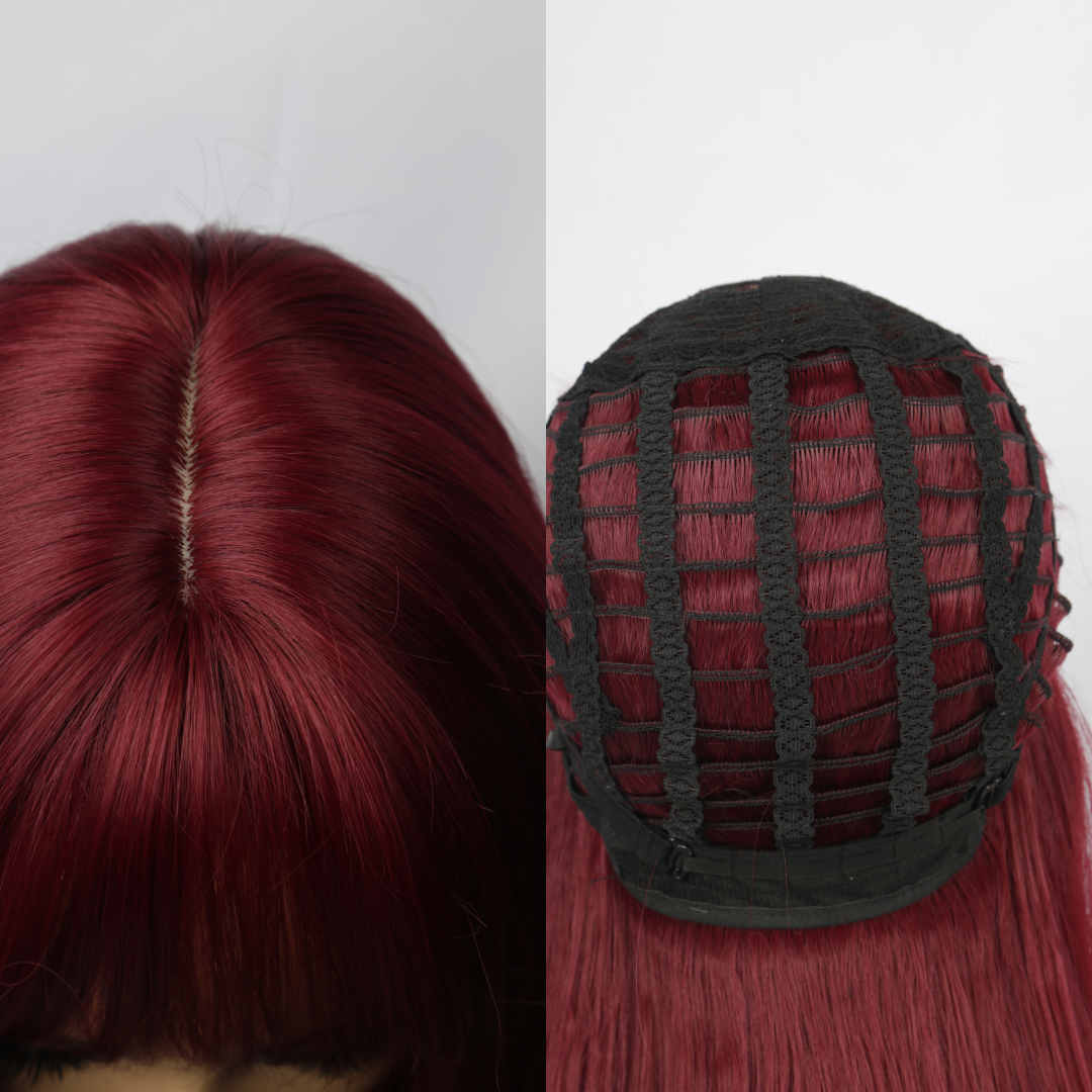 Long Straight Burgundy Wig with Bangs – Wine Red Full Wig