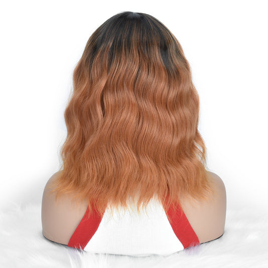 Auburn Wavy Wig with Bangs – Shoulder Length Curly Wig