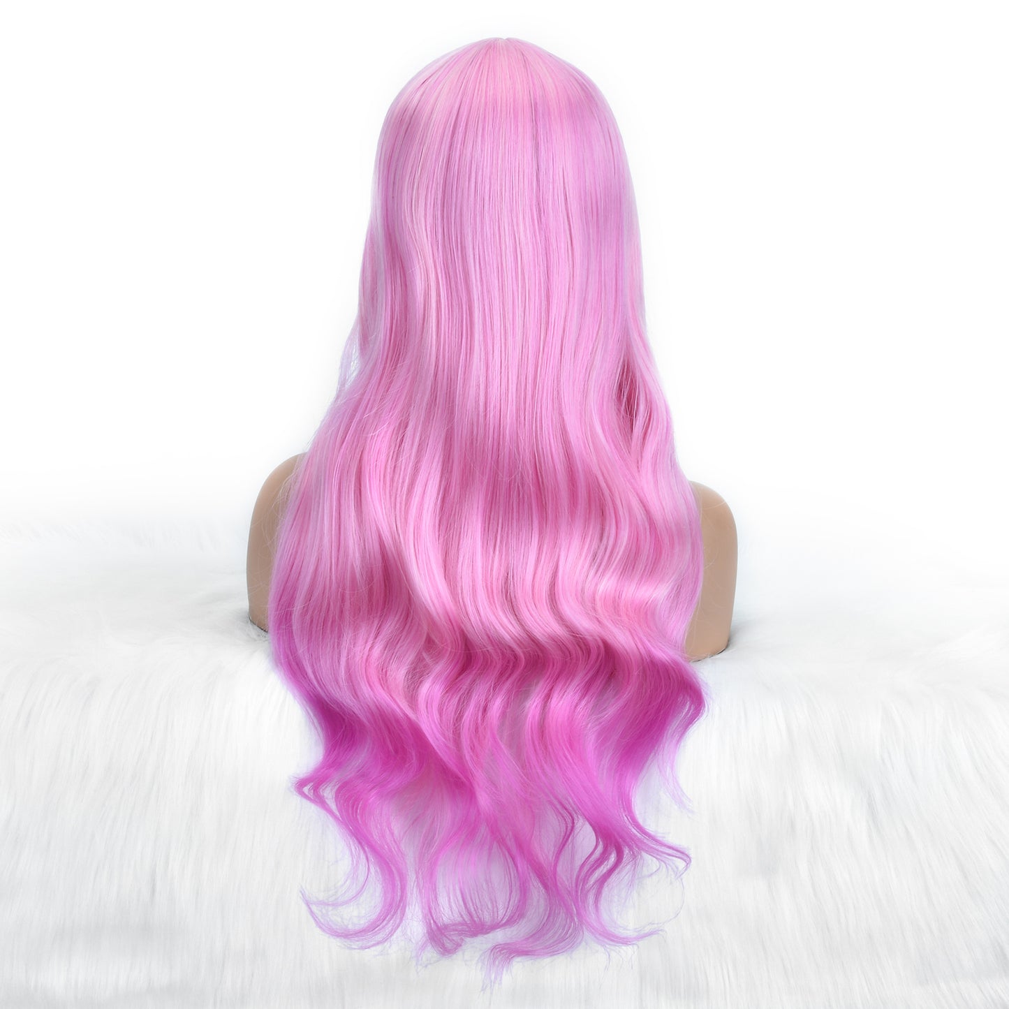Long Pink Wavy Wig with Bangs – Bright Pink Loose Wave Full Wig