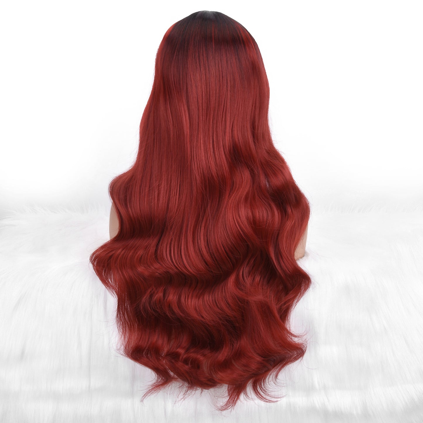 Long Red Wavy Wig with Bangs – Burgundy Red Body Wave Full Wig