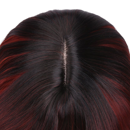 Long Red Wavy Wig with Bangs – Burgundy Red Body Wave Full Wig