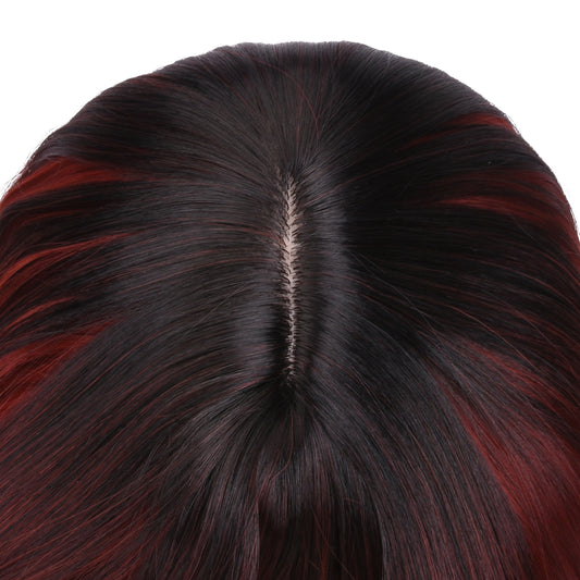 Long Red Wavy Wig with Bangs – Burgundy Red Body Wave Full Wig