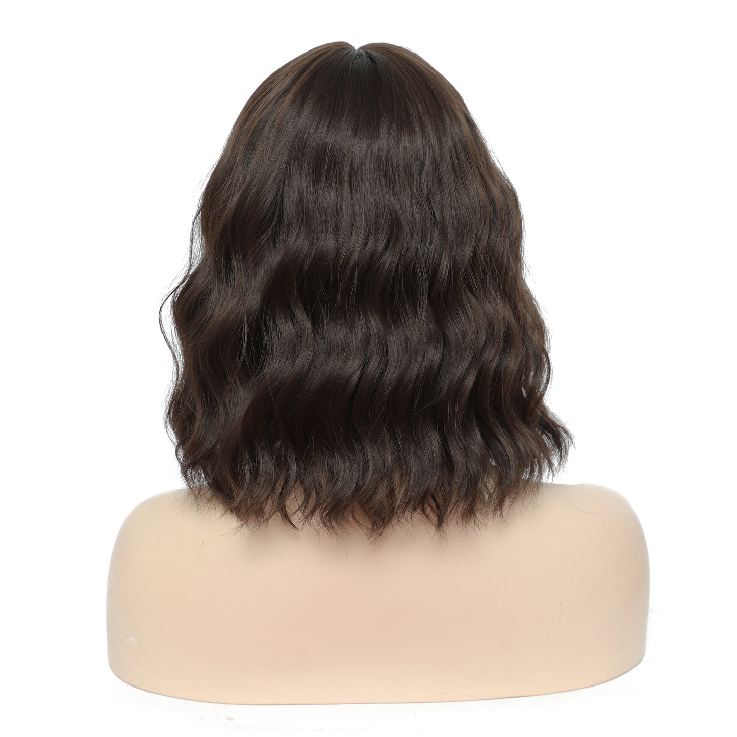 Short Wavy Wig with Bangs Dark Brown – Shoulder Length Layered Full Wig