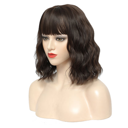 Short Wavy Wig with Bangs Dark Brown – Shoulder Length Layered Full Wig