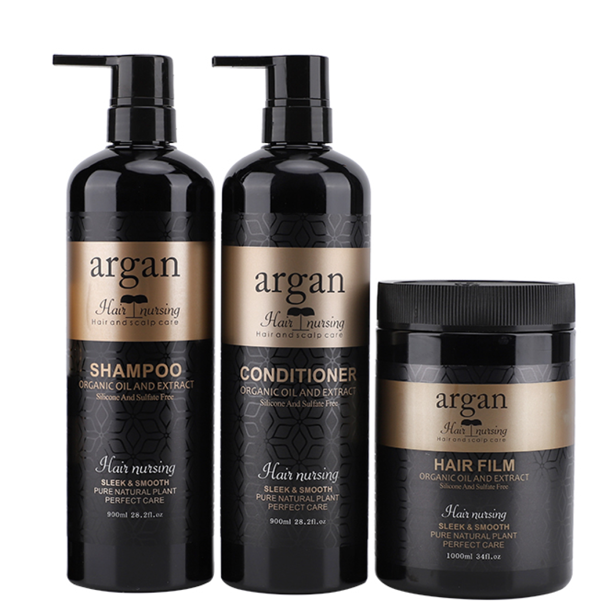 KERATIN QUEEN Argan Hair and Scalp Care Shampoo, Conditioner and Hair Film Combo Set