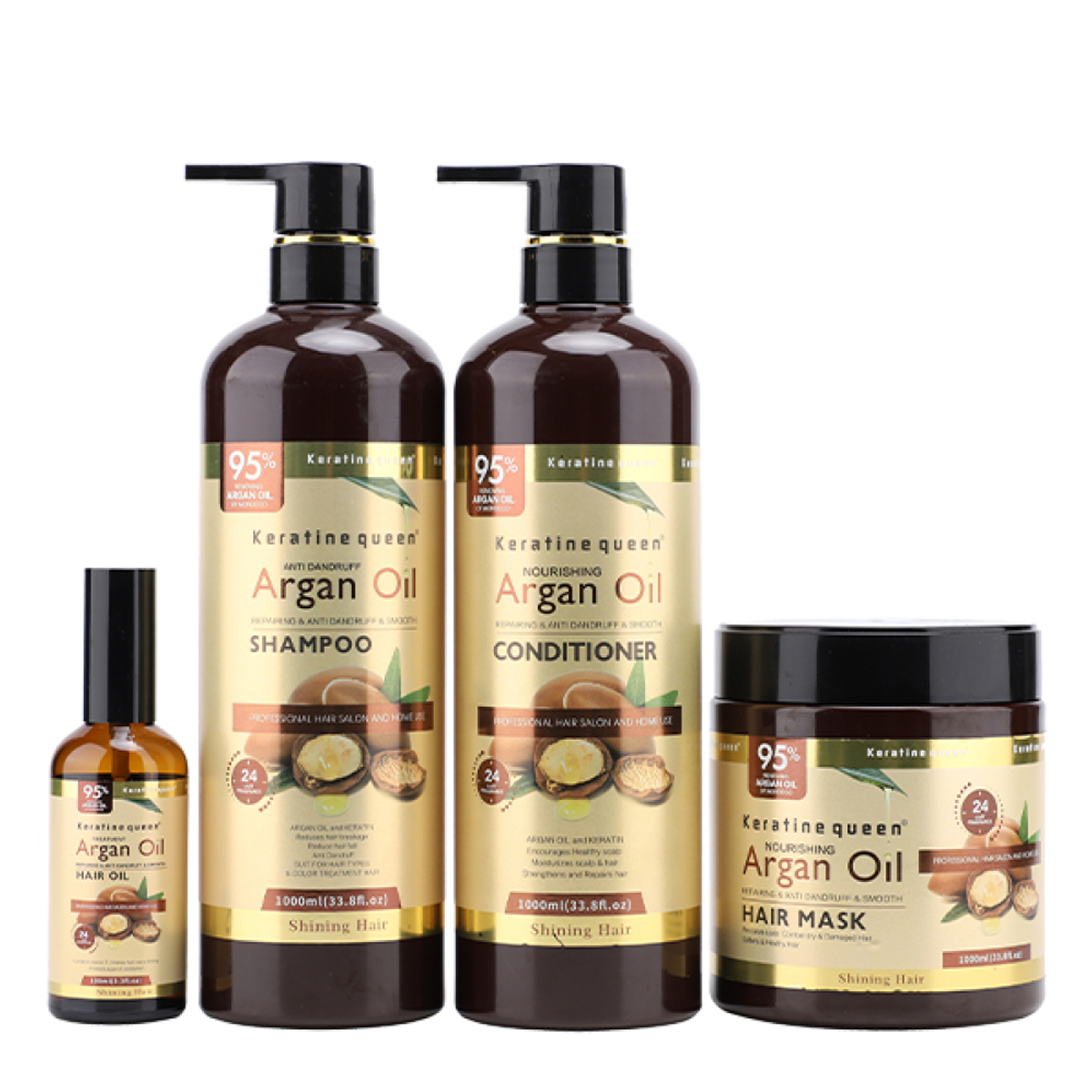 KERATIN QUEEN Argan Oil Shampoo, Conditioner, Hair Mask and Hair Oil Combo Set