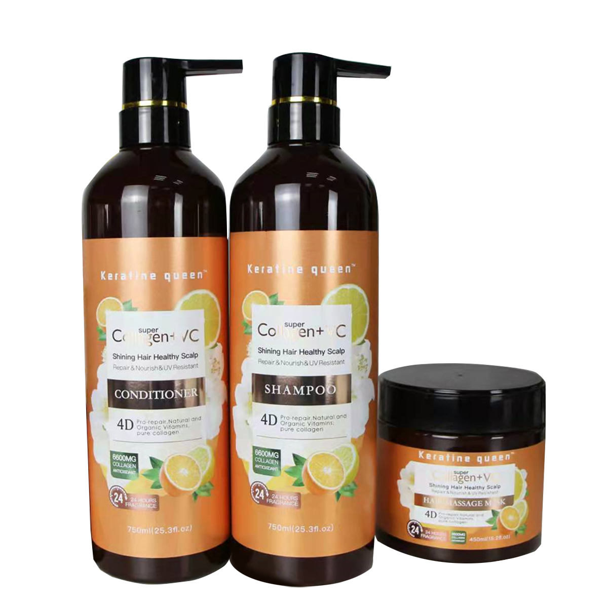 KERATIN QUEEN Super Collagen+VC Shampoo, Conditioner and Hair Mask Combo Set
