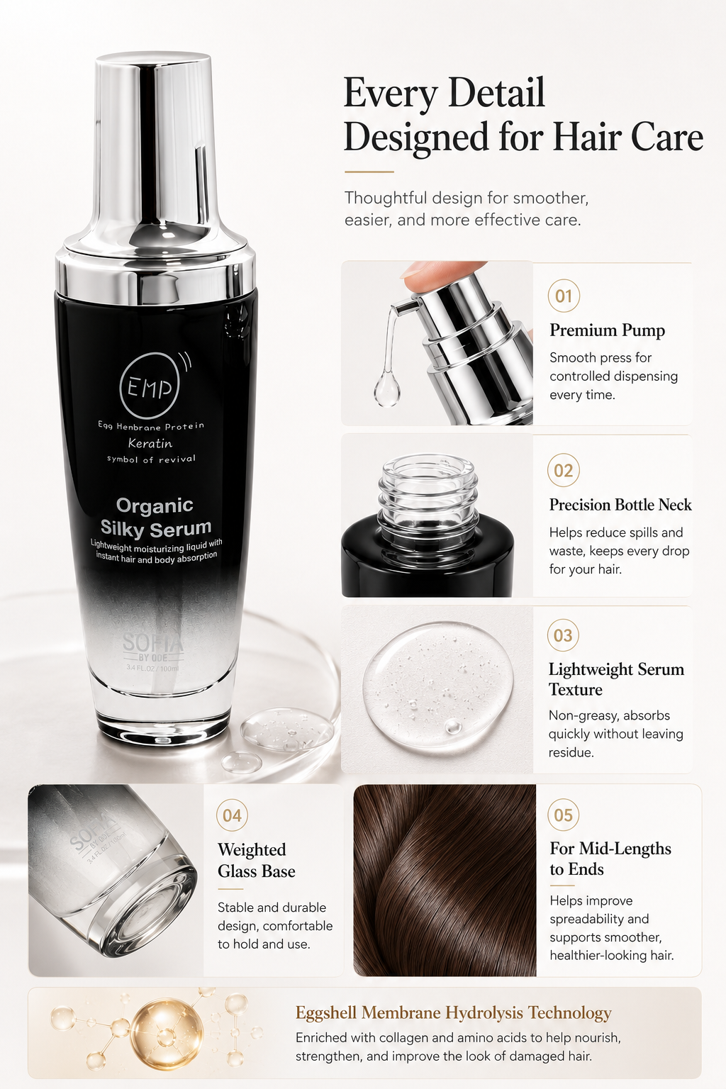 EMP Organic Silky Serum Hair Serum (choose size)