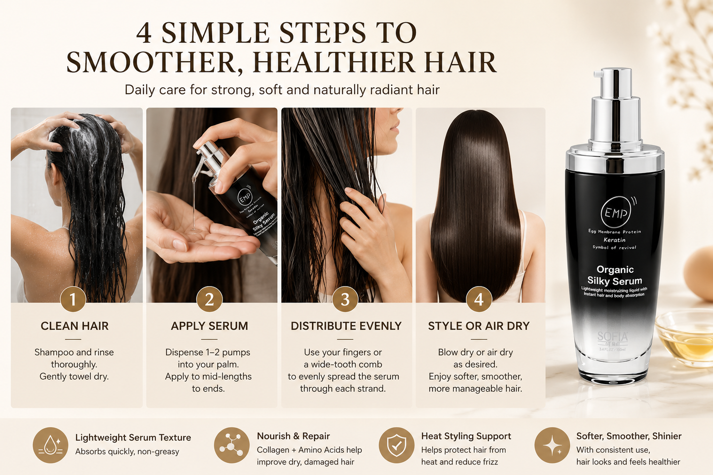 EMP Organic Silky Serum Hair Serum (choose size)