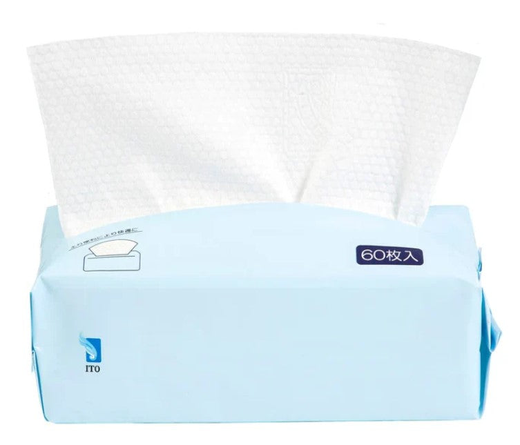 ITO Facial Towels 60 pcs – Disposable Soft Embossed Cotton Cleansing & Makeup Removal