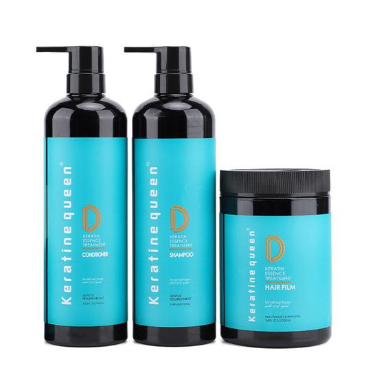 KERATIN QUEEN Keratin Essence Treatment Shampoo, Conditioner and Hair Film Combo Set