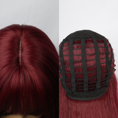 Long Straight Burgundy Wig with Bangs – Wine Red Full Wig