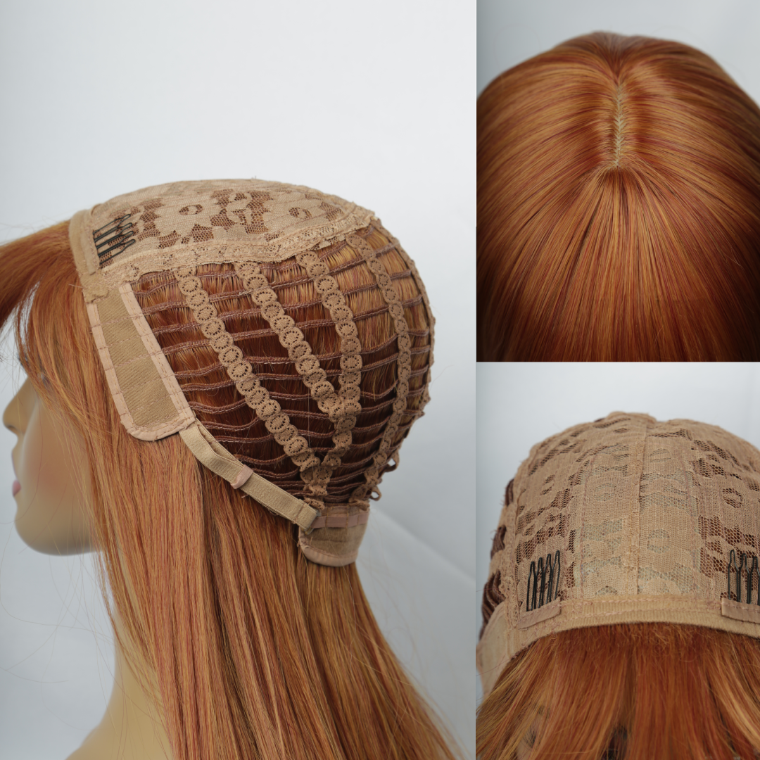 Long Straight Copper Auburn Wig with Bangs – Ginger Red Full Wig
