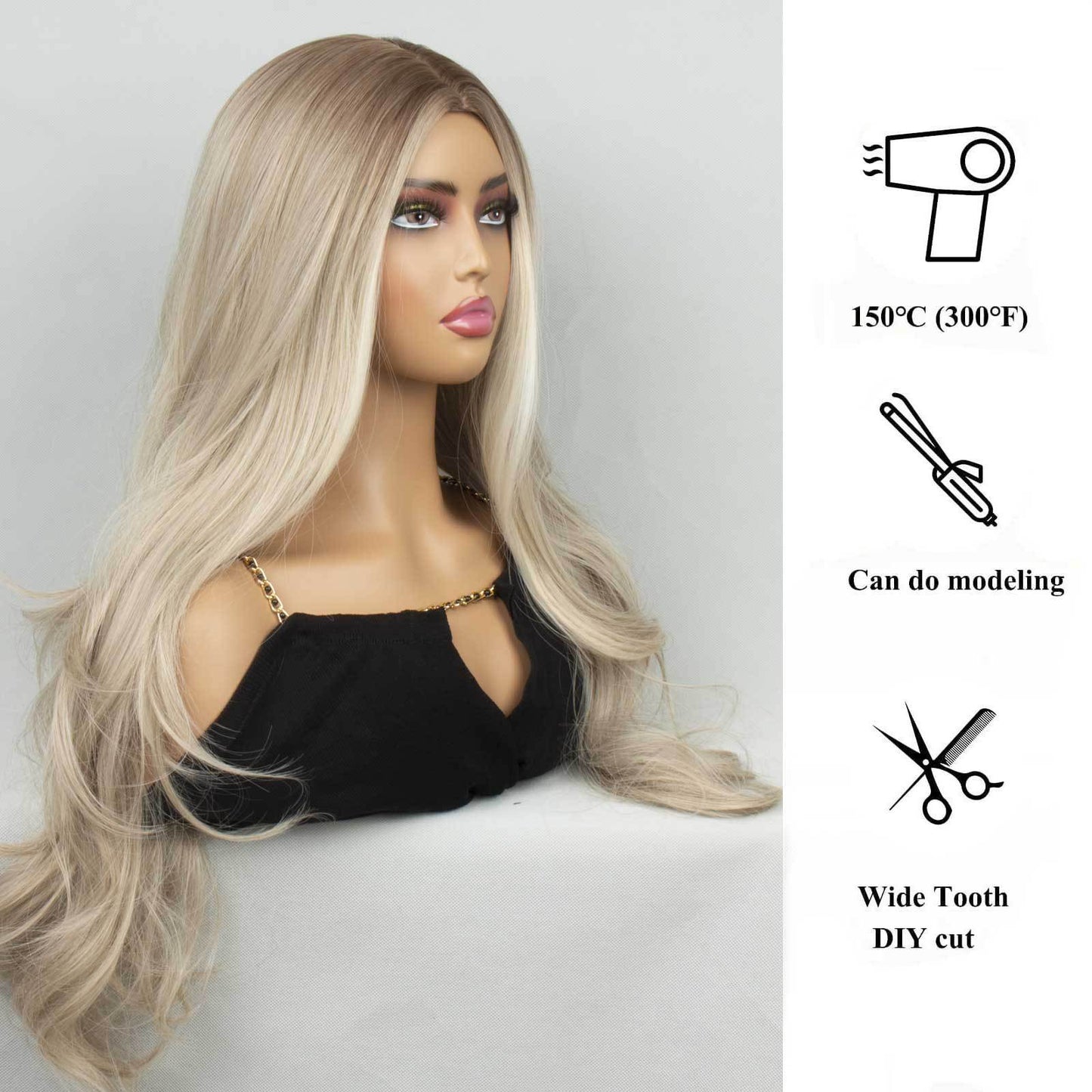 Long Wavy Blonde Wig – Platinum Blonde Loose Wave Long Hair Wig