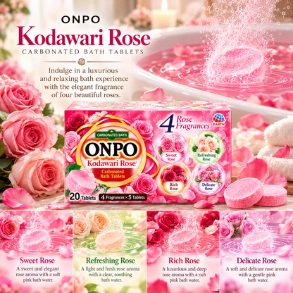 ONPO Rose Carbonated Bath Tablets, 20 Count, 4 Rose Fragrances, Japanese Bath Fizzies, Individually Wrapped, Made in Japan