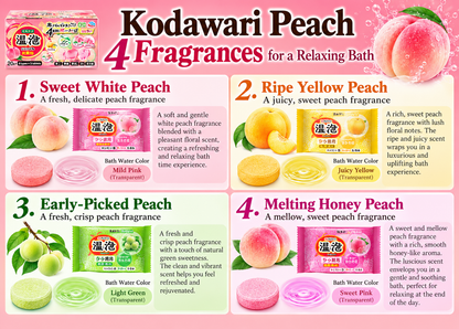 ONPO Peach Carbonated Bath Tablets, 20 Count, 4 Peach Fragrances, Japanese Bath Fizzies, Individually Wrapped, Made in Japan