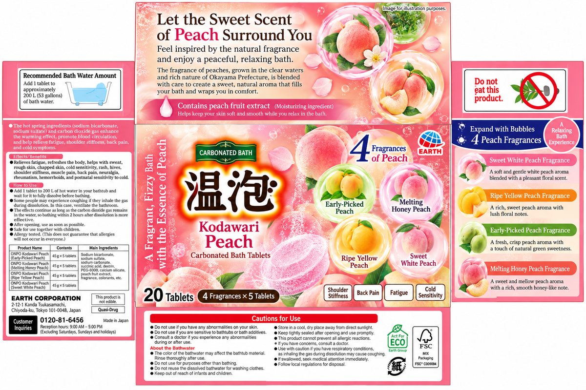 ONPO Peach Carbonated Bath Tablets, 20 Count, 4 Peach Fragrances, Japanese Bath Fizzies, Individually Wrapped, Made in Japan