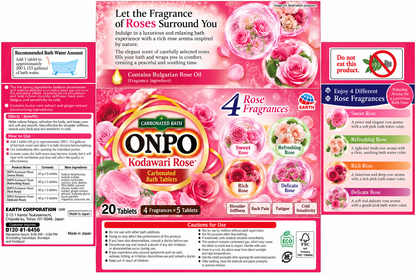 ONPO Rose Carbonated Bath Tablets, 20 Count, 4 Rose Fragrances, Japanese Bath Fizzies, Individually Wrapped, Made in Japan