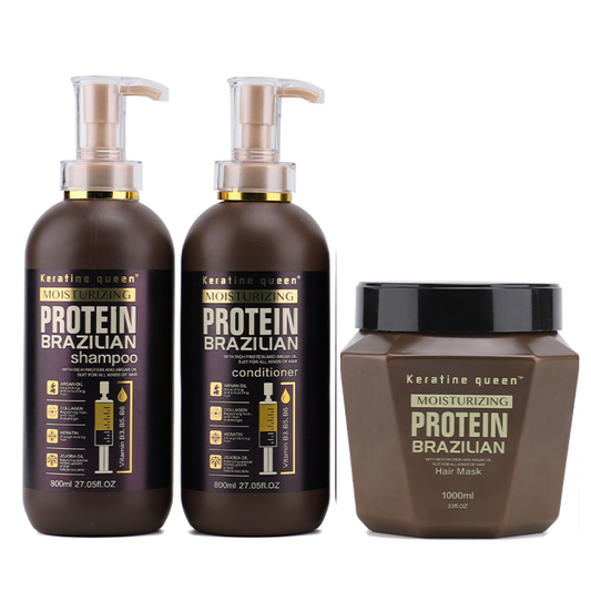 KERATIN QUEEN Moisturizing Protein Brazilian Shampoo, Conditioner and Hair Mask Set