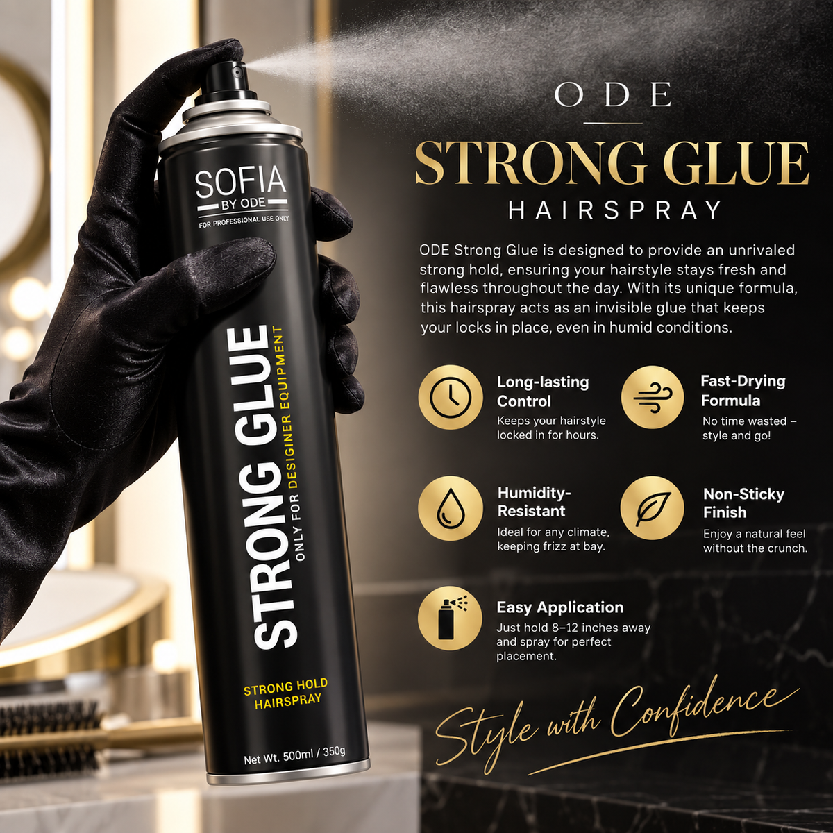 ODE Strong Glue - Strong Hold Hairspray (500ml/330g)