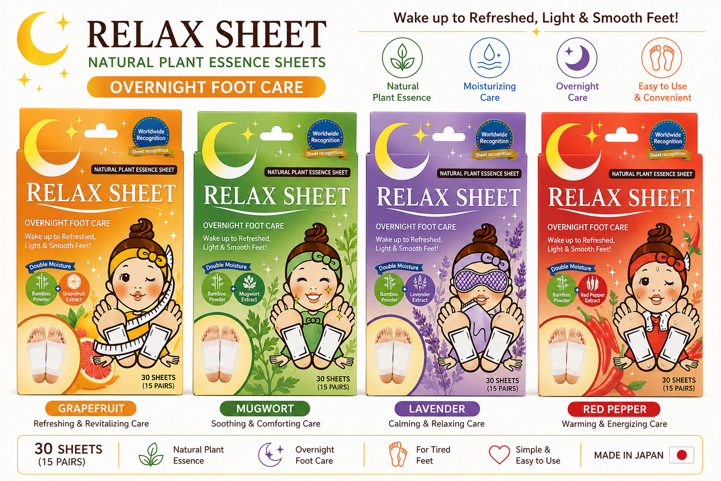 Ashirira Relax Sheets Overnight Foot Care Patch- 30 Sheets (15 Pairs)