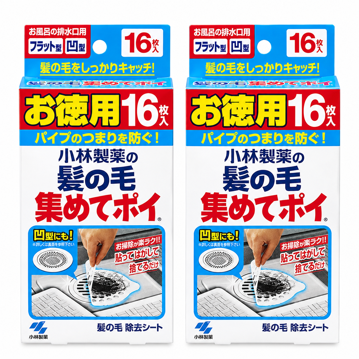 Kobayashi Drain Hair Catching Sticker 16pcs x 2 Pack Japan Bathroom Hair Filter