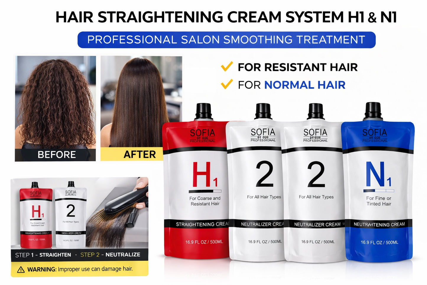 Hair Rebonding Professional Hair Straightener + Neutralizer Cream 500ml+500ml