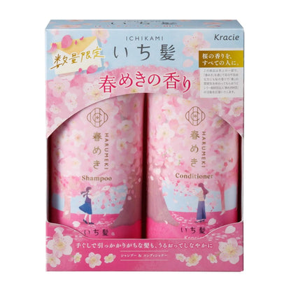 KRACIE Ichikami Spring Limited Edition Shampoo and Conditioner Set Sakura Scent 480ml+480g