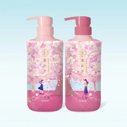 KRACIE Ichikami Spring Limited Edition Shampoo and Conditioner Set Sakura Scent 480ml+480g