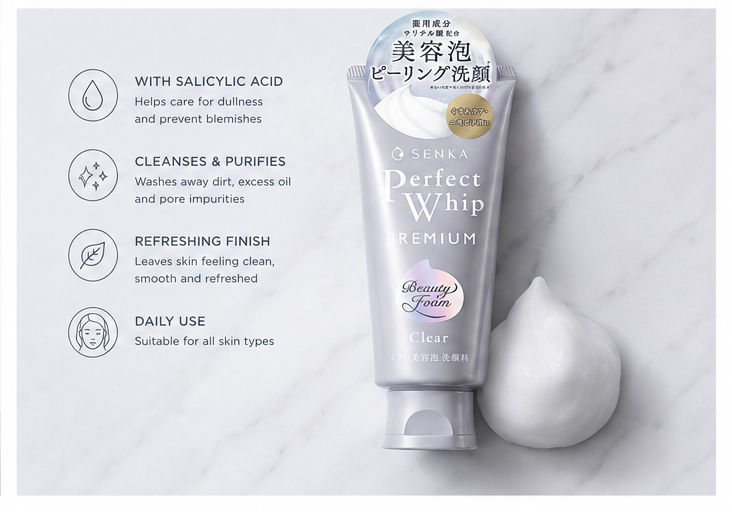 SENKA Premium Perfect Whip Clear 120g Japanese Foaming Facial Cleanser Face Wash