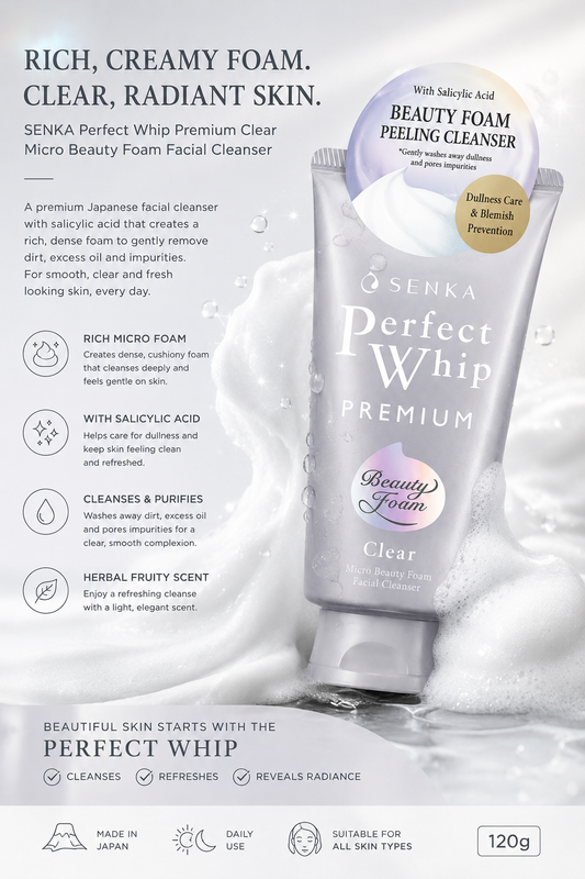 SENKA Premium Perfect Whip Clear 120g Japanese Foaming Facial Cleanser Face Wash