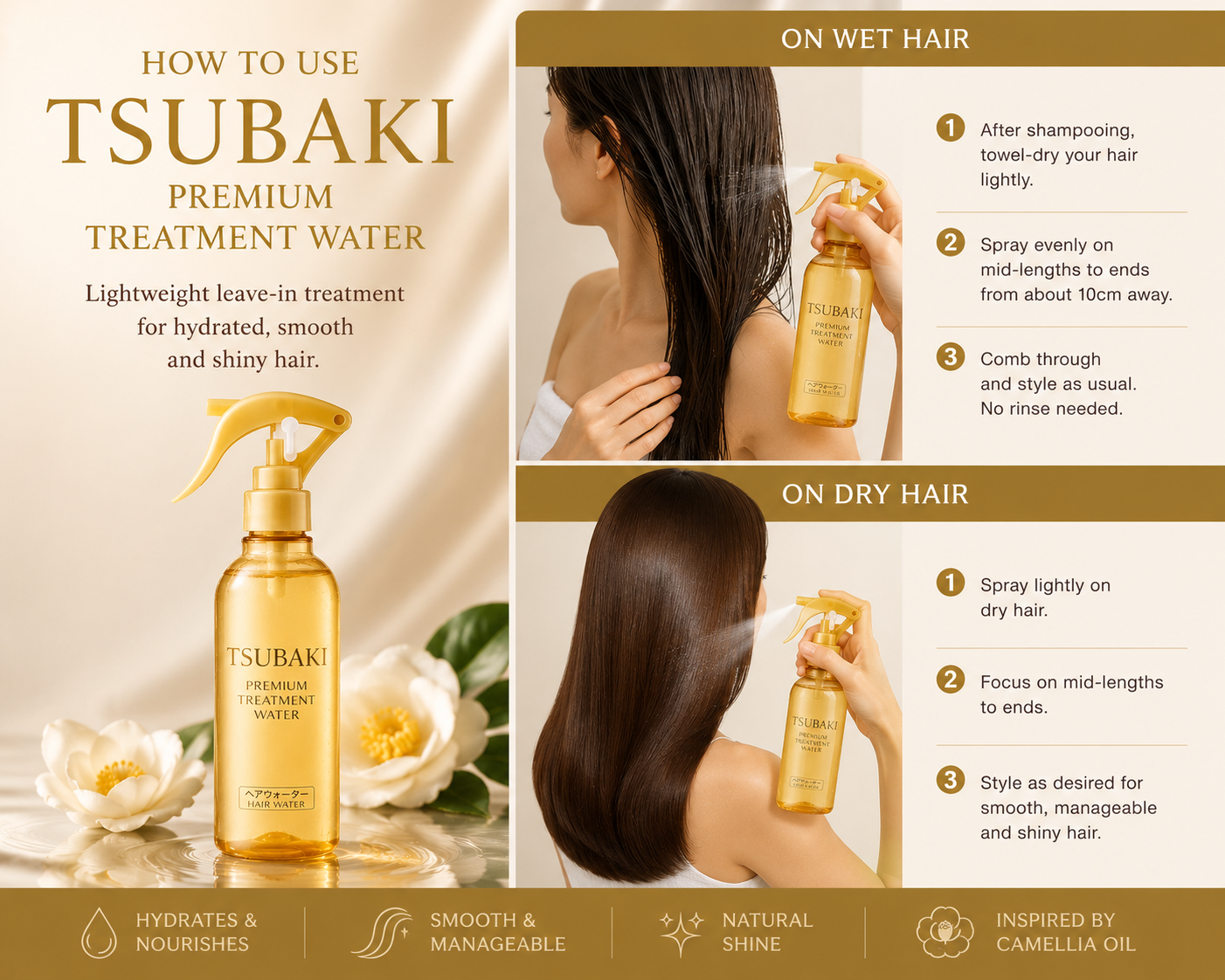 SHISEIDO TSUBAKI Premium Leave in Conditioner Treatment Water 210ml