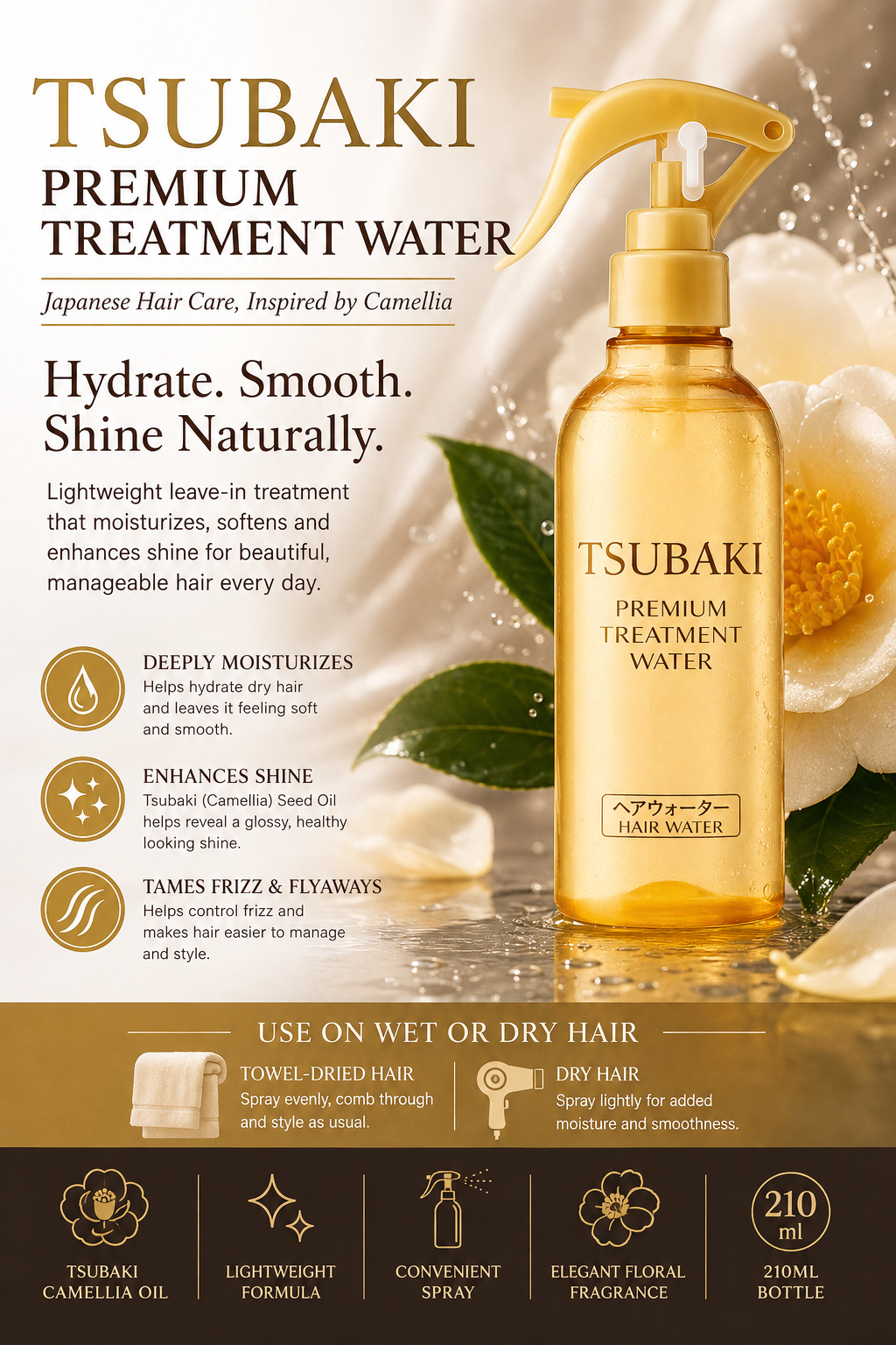 SHISEIDO TSUBAKI Premium Leave in Conditioner Treatment Water 210ml