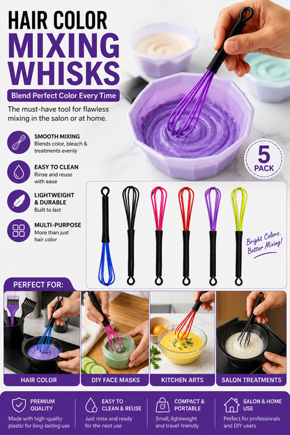 6 Pc Hair Color Mixing Whisk, Plastic Hair Dye Mixer, Salon & Home Hair Coloring Tool, Multicolor