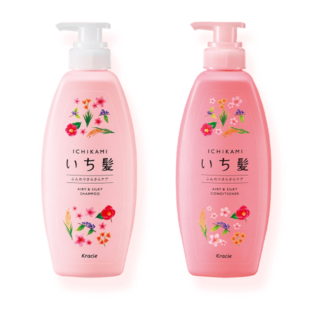 KRACIE Ichikami Airy & Silky Shampoo and Conditioner Set 480ml+480g  (Refill available)